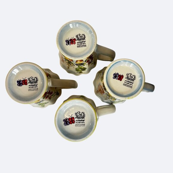 Ma Maison Ceramic Mug Set 4 Floral Butterfly Hand Painted by Tabletops Unlimited - Picture 11 of 15